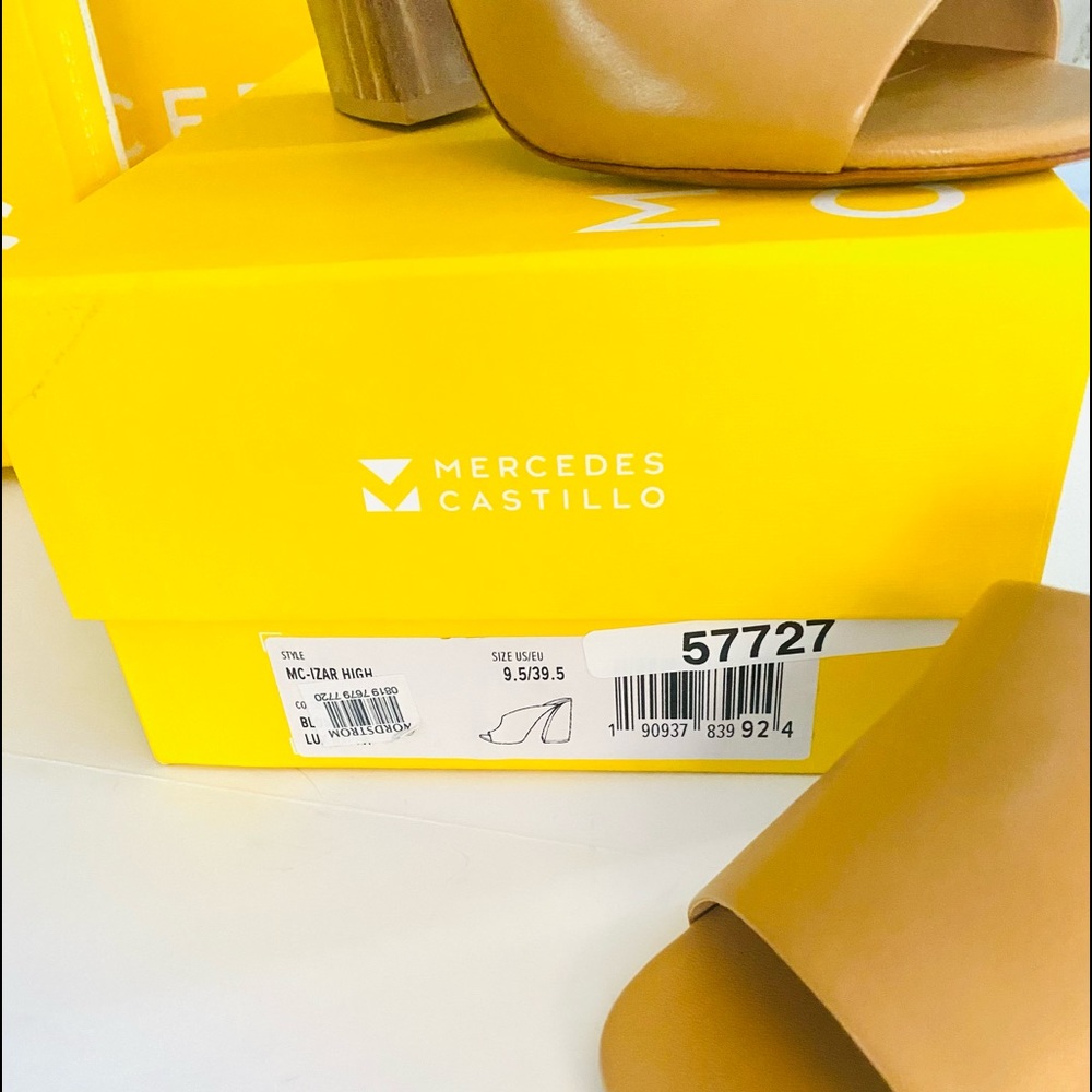 NWT - Mercedes Castillo Izar - Leather Mules in Light Tan Leather & Wooden Heel - Picture 16 of 16